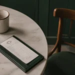 Cuenta de restaurante junto a una taza y una silla vacía