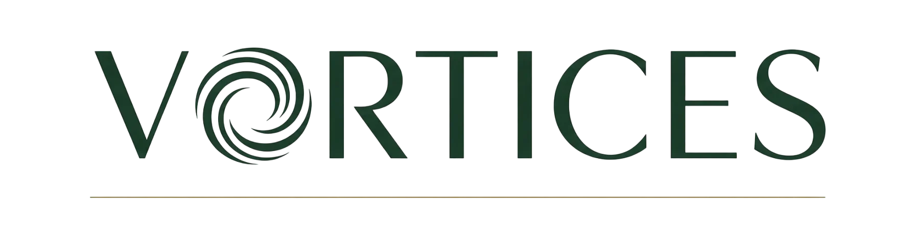 Logo de Vortices en verde oscuro sobre fondo crema